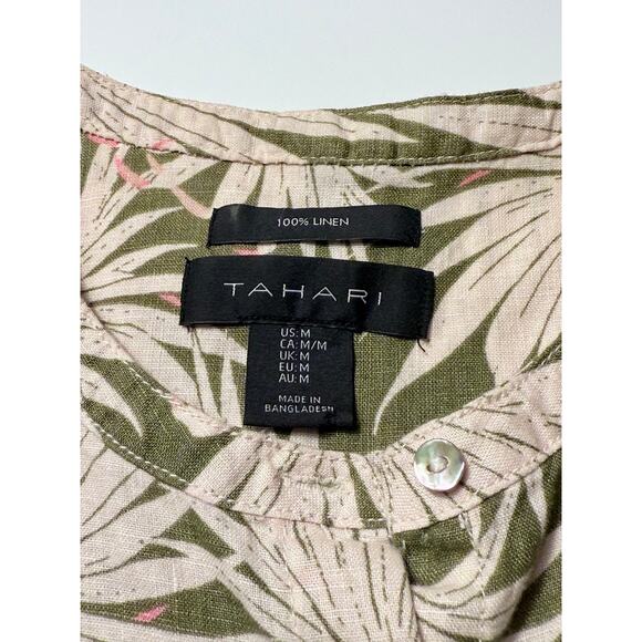 Tahari 100% Linen Palm Print Sleeveless Top - Size Medium - Picture 5 of 7